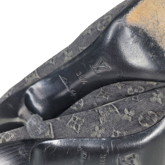 Louis Vuitton Monogram Buckle Heels Black & Gold Size 39.5 EU Leather & Canvas - Picture 5 of 11